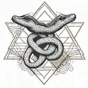 snake bites hand, triangle and square with triangle tattoo design idea