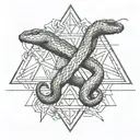 snake bites hand, triangle and square with triangle tattoo design idea
