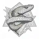 snake bites hand, triangle and square with triangle tattoo design idea
