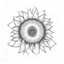 sunflower bounded im a box. include the text "19 jan". geometric linework that overlapps withbsome yellow. no shading tattoo design idea