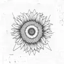 sunflower bounded im a box. include the text "19 jan". geometric linework that overlapps withbsome yellow. no shading tattoo design idea