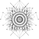 sunflower bounded im a box. include the text "19 jan". geometric linework that overlapps withbsome yellow. no shading tattoo design idea