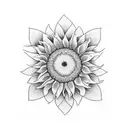 sunflower bounded im a box. include the text "19 jan". geometric linework that overlapps withbsome yellow. no shading tattoo design idea