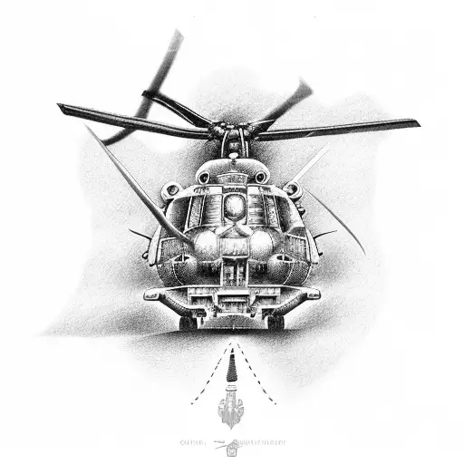 Chinook helicopter with 450 strong on bottom tattoo design idea