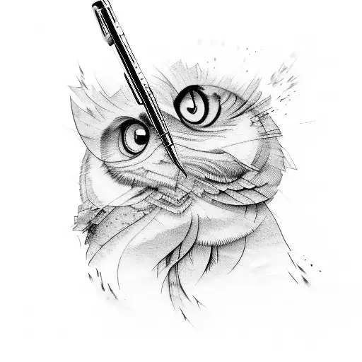 A paintbrush and a pen crossed together, symbolizing the fusion of art and literature tattoo design idea