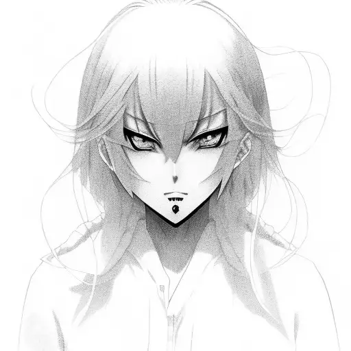 A manga character with a hauntingly beautiful expression tattoo design idea