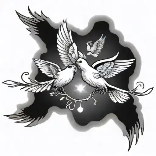 doves flying and lights tattoo design idea
