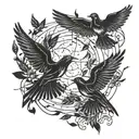 doves flying and lights tattoo design idea