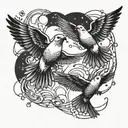 doves flying and lights tattoo design idea