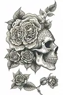 skull, roses, lion head tattoo design idea