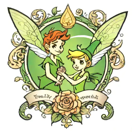 peter pan and tinkerbell caption hook tattoo design idea