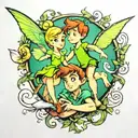 peter pan and tinkerbell caption hook tattoo design idea