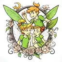 peter pan and tinkerbell caption hook tattoo design idea