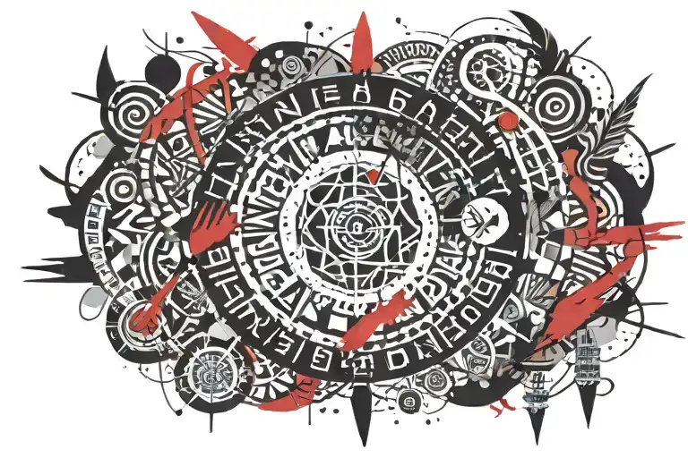 the word "Indigenous" with an arc on stomach using Nordic runes tattoo design idea