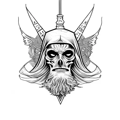 tarot card the hermit crosshatch mask fullbody tattoo design idea