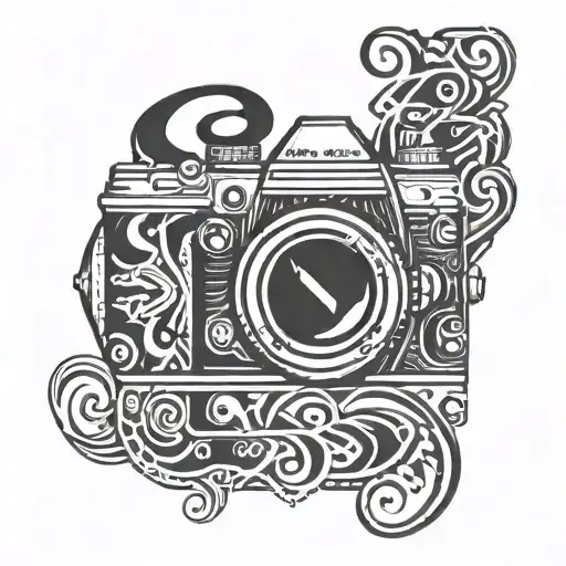 letter S incorporated in a dslr camera tattoo design idea