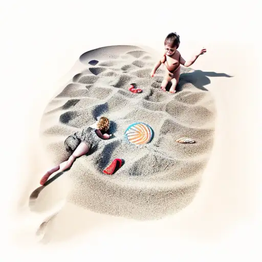 An infinite beach scene with the client's children playing in the sand, symbolizing the endless love for their son and daughter tattoo design idea