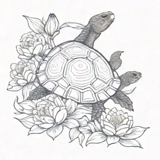 turtle and water lily flower intertwined tattoo design idea