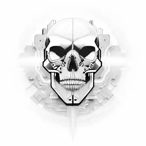 cyberpunk skull in cleanroom suit tattoo design idea