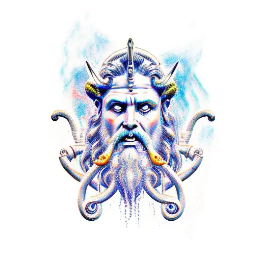 Poseidon with filagree tattoo design idea