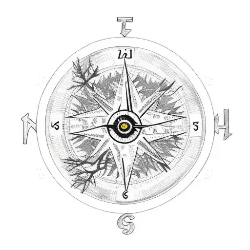 tree with leaves-notes, map of Ukraine with compass, text 12345678, clock eye, lion stairs, death with staff, sun rays tattoo design idea