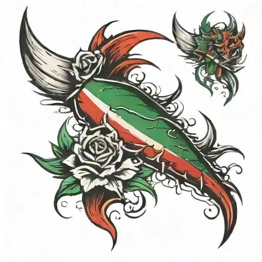 3 scratches with torn leather and with green, white and red tricolor tattoo design idea