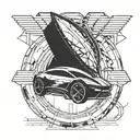 Incorporate a sleek electric vehicle design into a futuristic MKR logo tattoo design idea