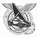 Incorporate a sleek electric vehicle design into a futuristic MKR logo tattoo design idea