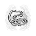 A motorcycle tire track transforming into a snake's body tattoo design idea