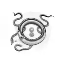 A motorcycle tire track transforming into a snake's body tattoo design idea