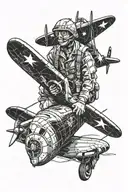 world war 2 plane with an Australian  soldier kneeling  tattoo design idea