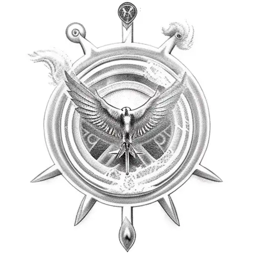 3 pidgeons, jesus cross, poseidon tattoo design idea