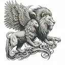A lion and eagle facing off in a dramatic showdown, representing strength and freedom tattoo design idea