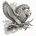 A lion and eagle facing off in a dramatic showdown, representing strength and freedom tattoo design idea
