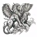 A lion and eagle facing off in a dramatic showdown, representing strength and freedom tattoo design idea