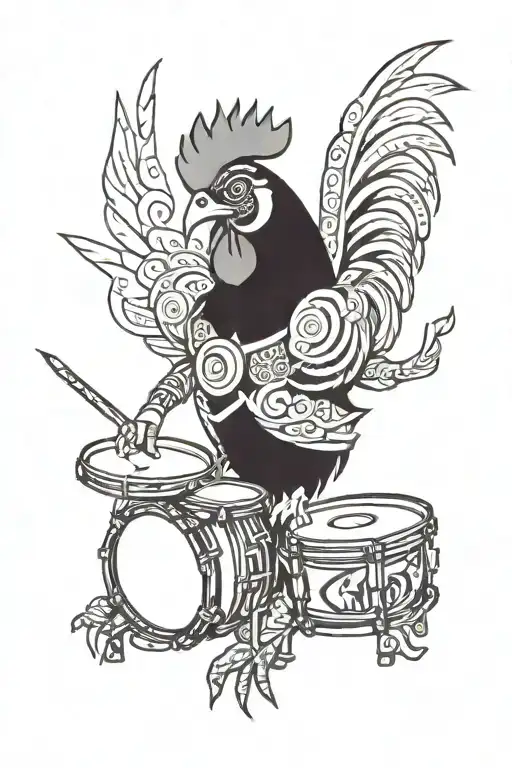 a chicken drummer rapper rocker tattoo design idea
