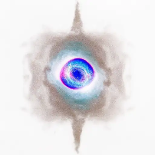 Astronaut holding a black hole in his hands, event horizon colored purple and cyan tattoo design idea