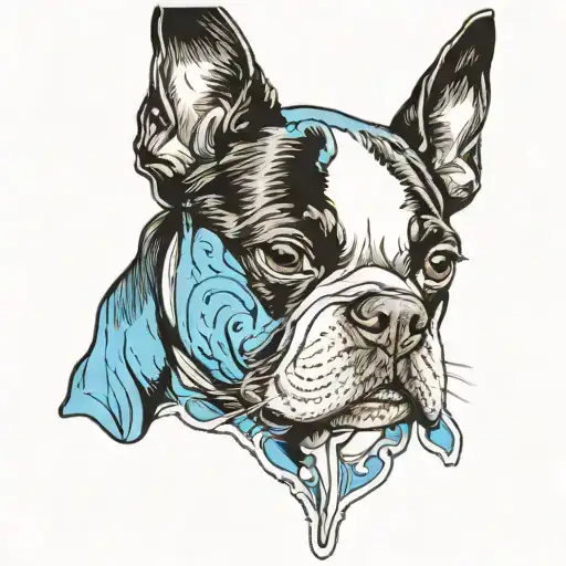 Boston terrier head/face with blue left eye tattoo design idea