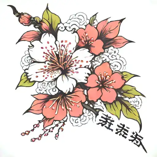 cherry blossom with japanese name written tattoo design idea