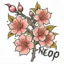 cherry blossom with japanese name written tattoo design idea