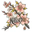 cherry blossom with japanese name written tattoo design idea