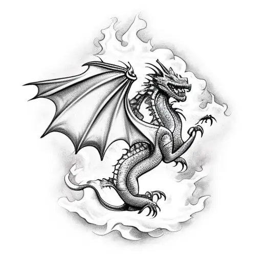 A dragon breathing fire onto a classic car, giving it a fiery transformation tattoo design idea