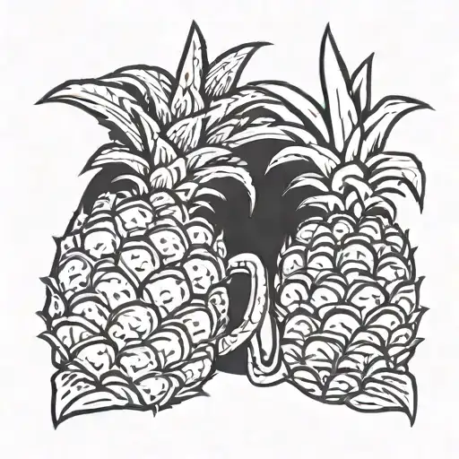 two pineapple with arms  holding hands holding each other tattoo design idea