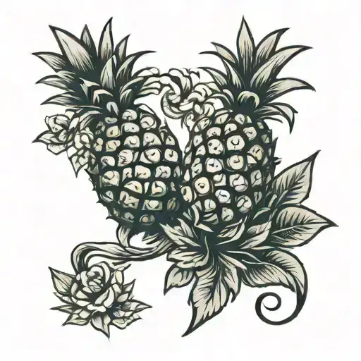 two pineapple holding hands tattoo design idea