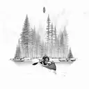 canoe paddles with pine tree tattoo design idea