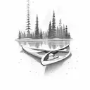 canoe paddles with pine tree tattoo design idea