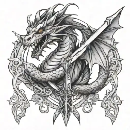 Dragon wrapped around a sword tattoo design idea