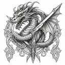 Dragon wrapped around a sword tattoo design idea