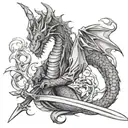 Dragon wrapped around a sword tattoo design idea