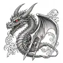 Dragon wrapped around a sword tattoo design idea